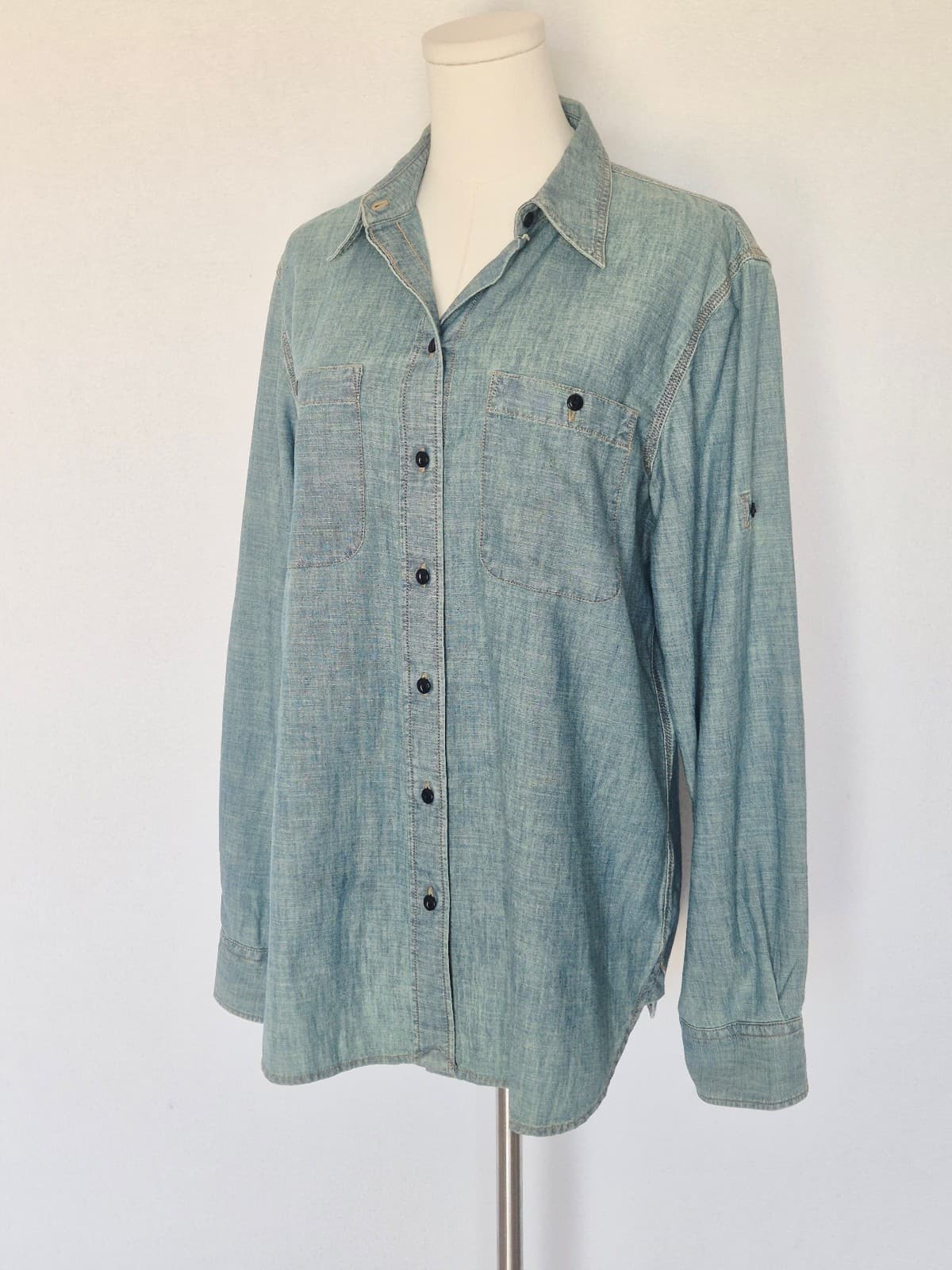 Vintage Lauren Jeans Co LRL Cotton Chambray Shirt Button Long Tap Sleeve Women L - Thumbnail 2