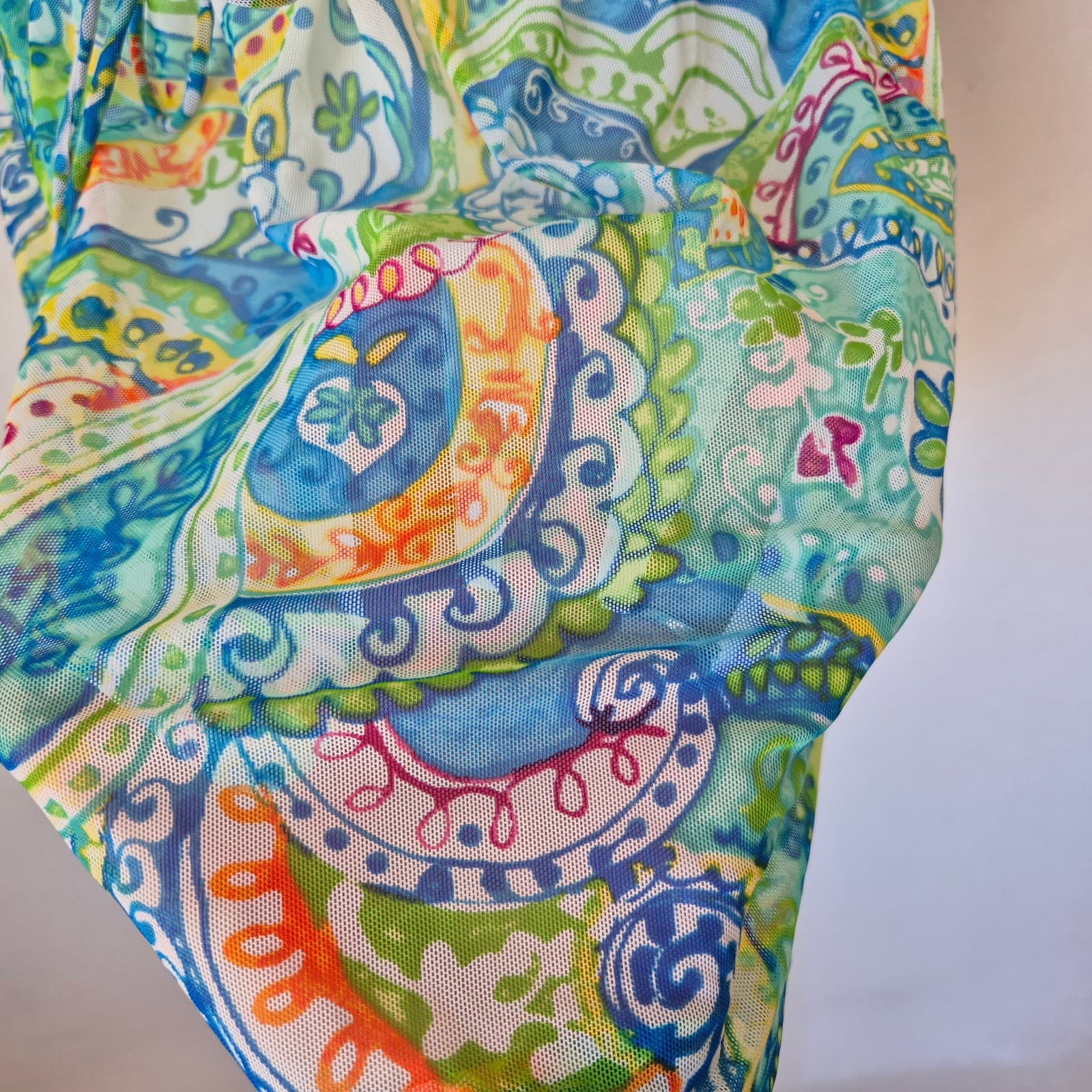 Lauren Ralph Lauren Carnival Mesh Paisley Poolside Tunic Cover-Up Dress Blue XS - Thumbnail 4