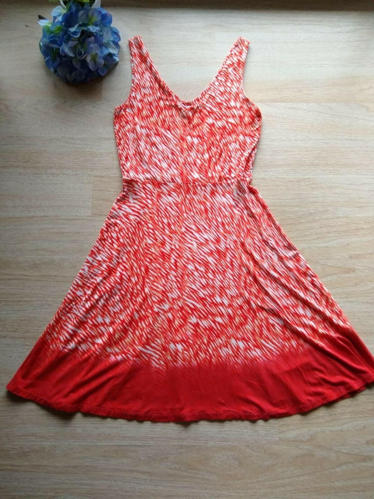 Athleta Reef Printed Knit Sheath Yoga Dress Sleeveless Orange White Women Sz.S - Thumbnail 3