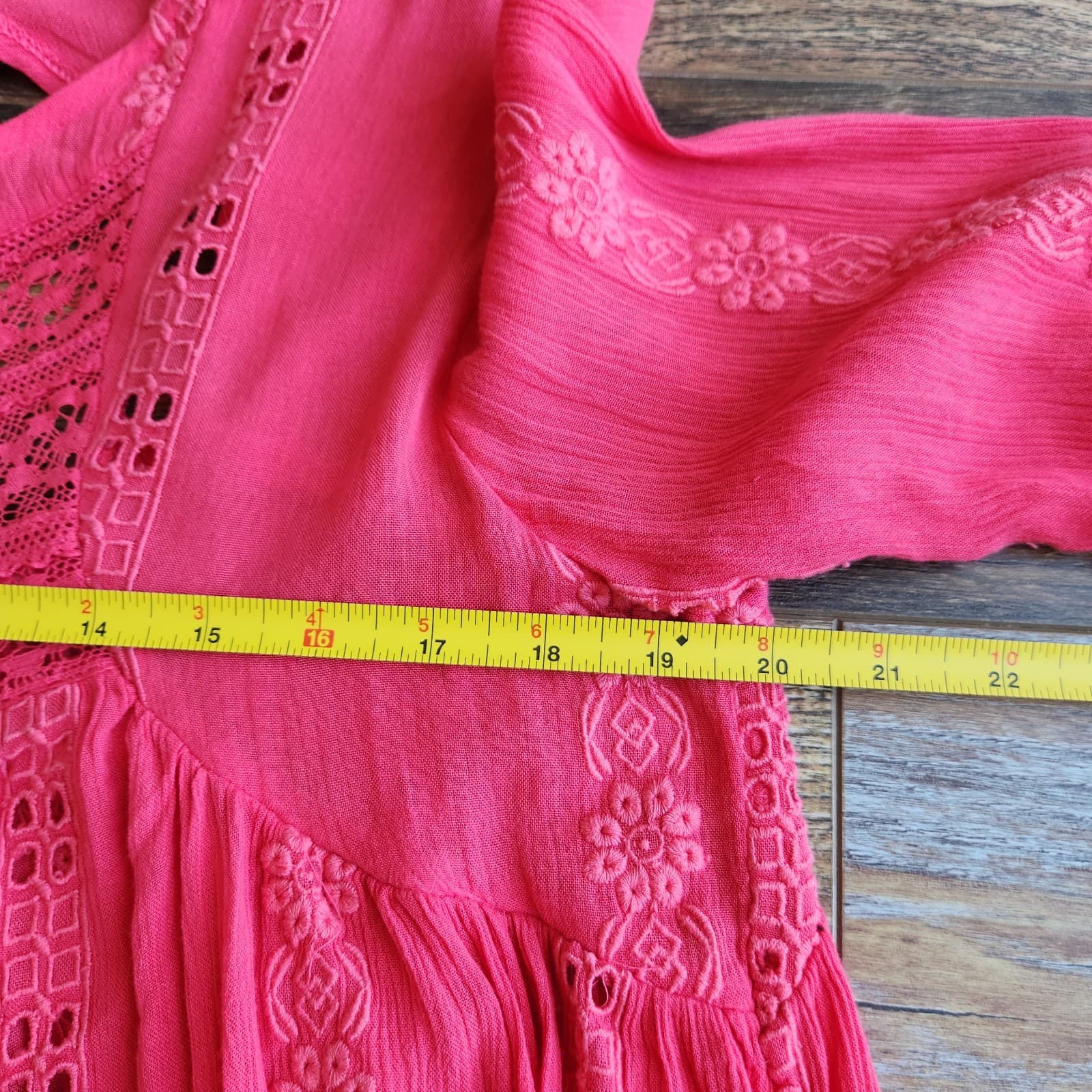 Free People Kiss Kiss Embroidered Eyelet Boho Mini Dress Long Sleeve Pink Sz.XS - Thumbnail 12