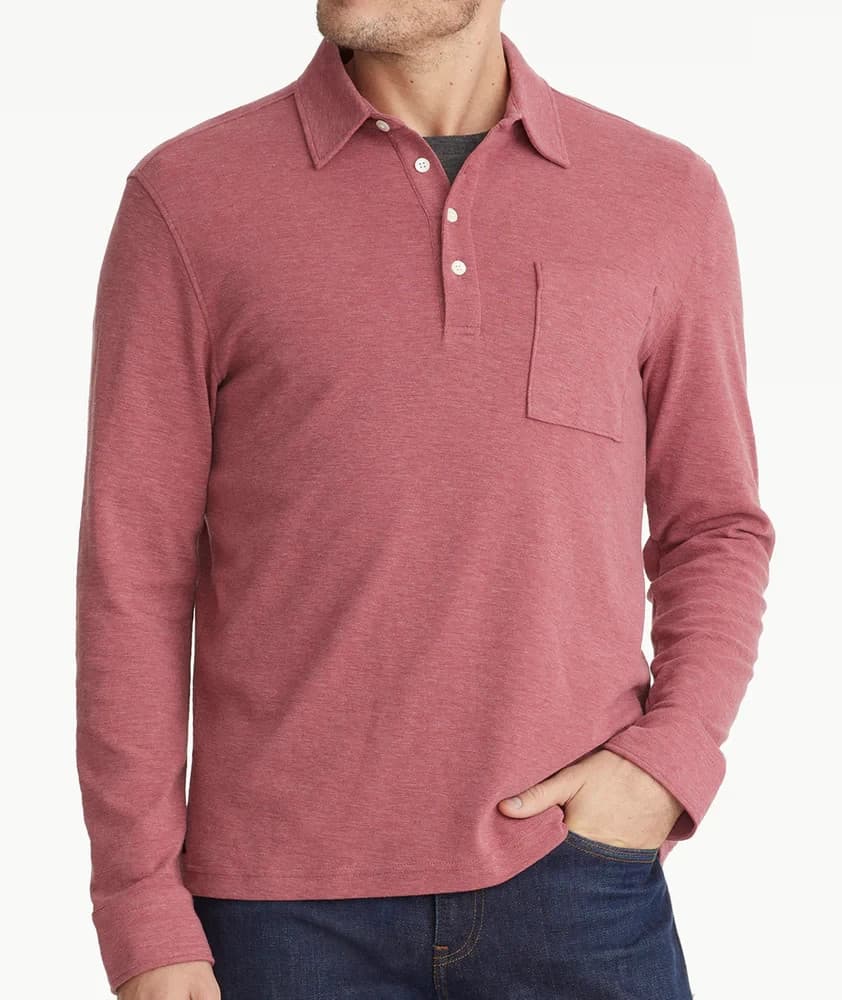 NEW Untuckit Argill Long Sleeve Polo Shirt Heavyweight Cotton Blend Berry Mens L - Thumbnail 3