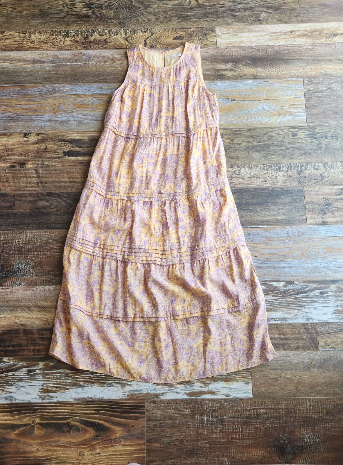 NWT J.Jill Floral Paisley Pleated-Tiers Maxi Dress Sleeveless Yellow Rayon Sz.XS - Thumbnail 5