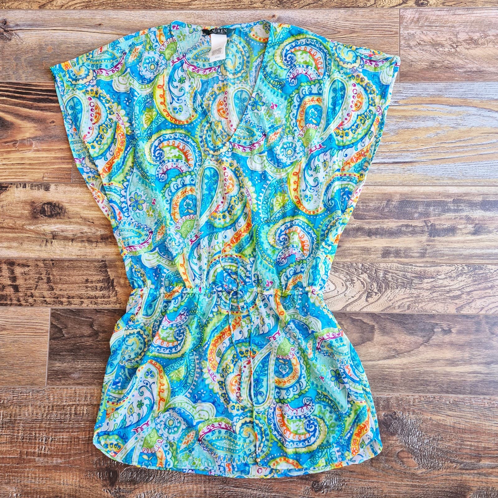 Lauren Ralph Lauren Carnival Mesh Paisley Poolside Tunic Cover-Up Dress Blue XS - Thumbnail 7