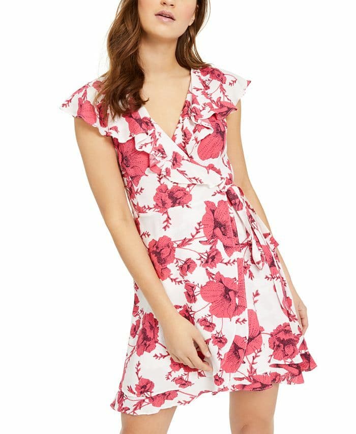 Free People French Quarter Floral Mini Wrap Dress Ruffle Short Sleeve Pink Sz.S - Thumbnail 4