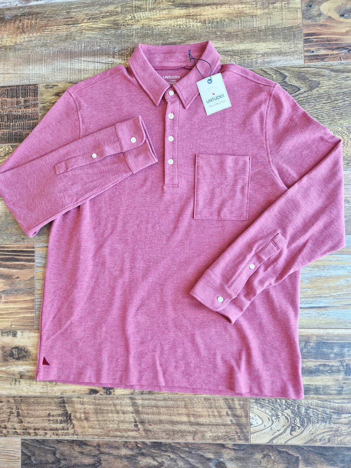 NEW Untuckit Argill Long Sleeve Polo Shirt Heavyweight Cotton Blend Berry Mens L - Thumbnail 8