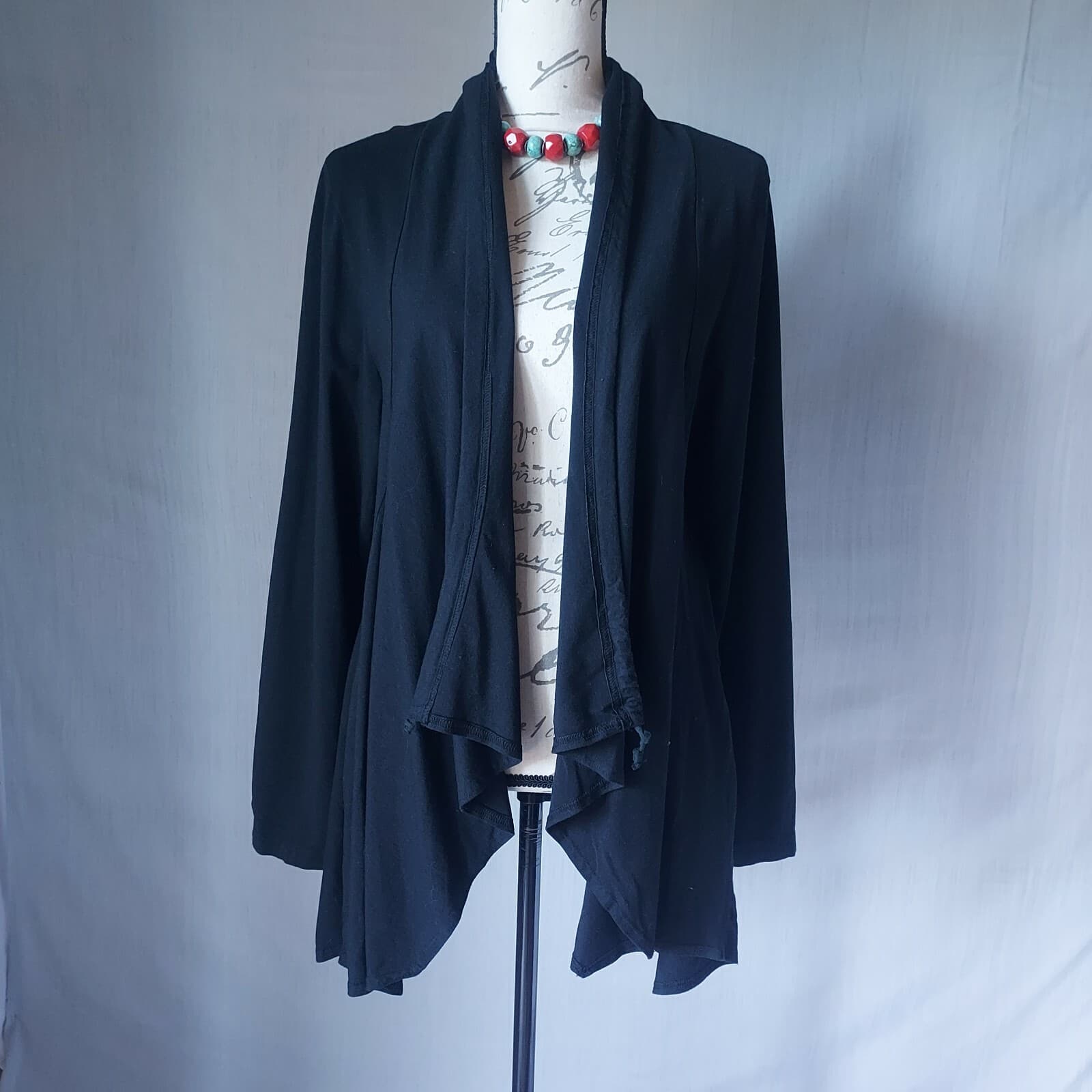 Bryn Walker Open Front Draped Cardigan Long Sleeve Black Bamboo Blend Women Sz.S