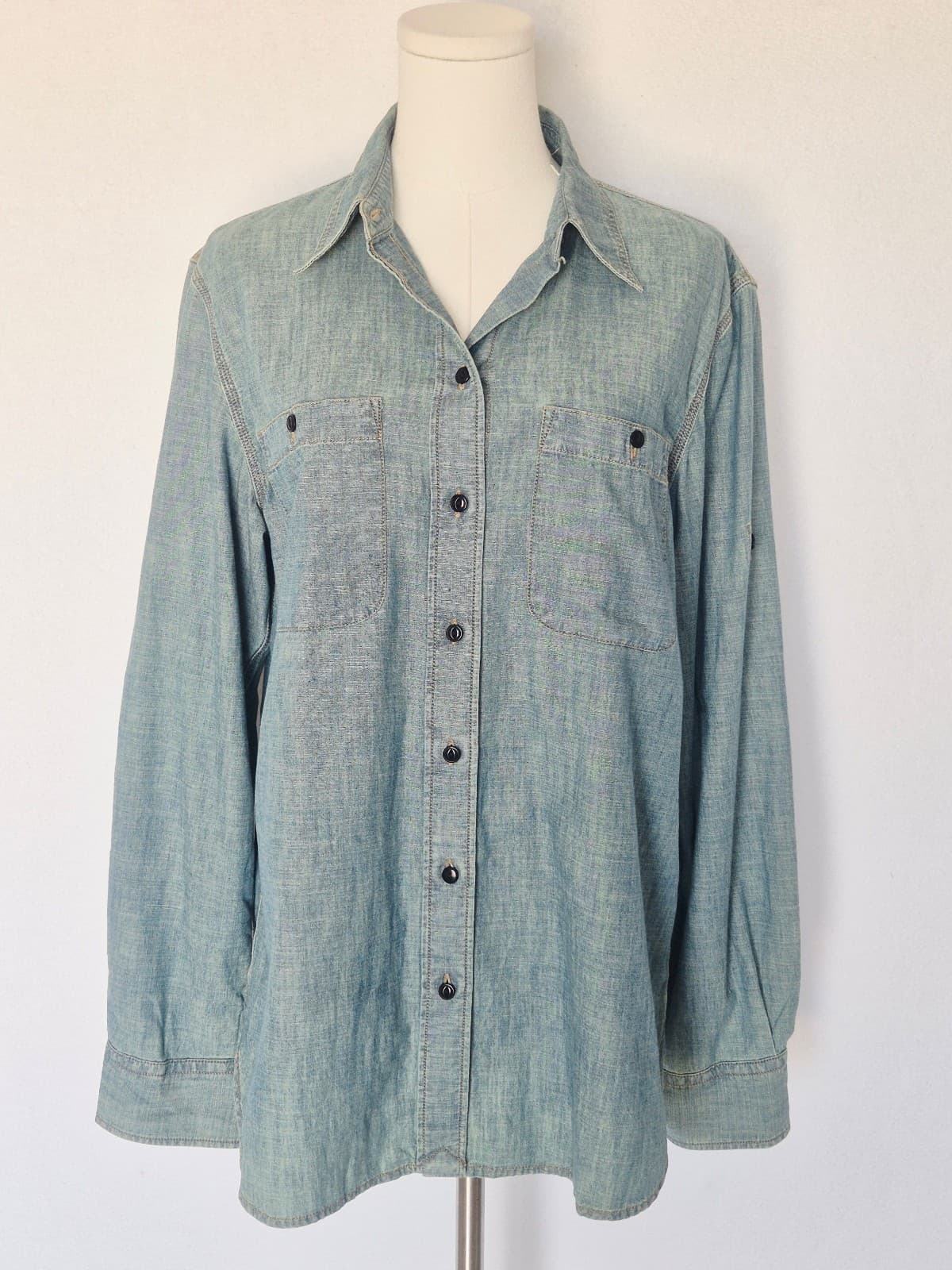 Vintage Lauren Jeans Co LRL Cotton Chambray Shirt Button Long Tap Sleeve Women L