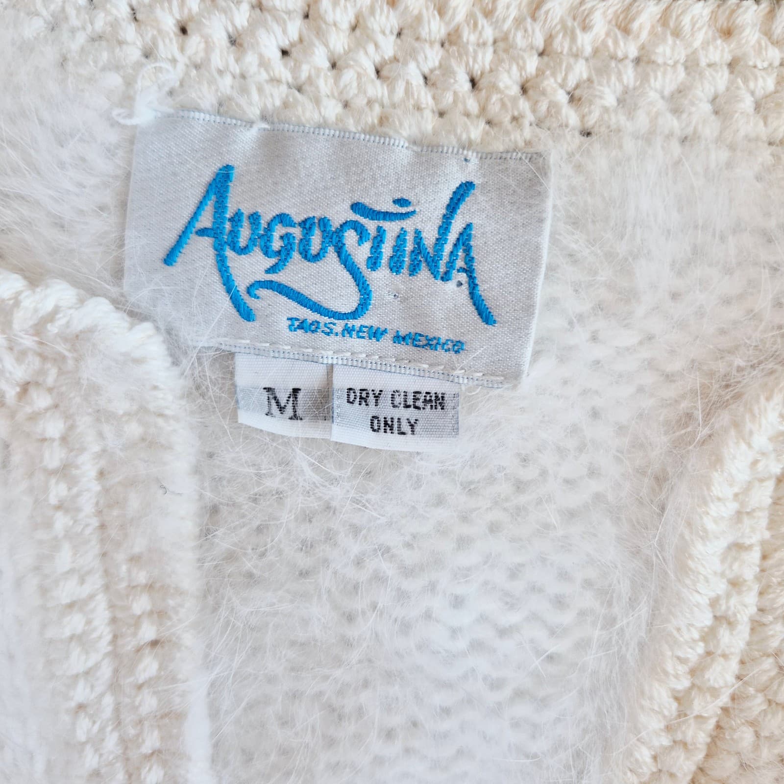 Vintage Augustina Taos New Mexico Fuzzy Cardigan V-Neck Button Ivory Women's M - Thumbnail 8