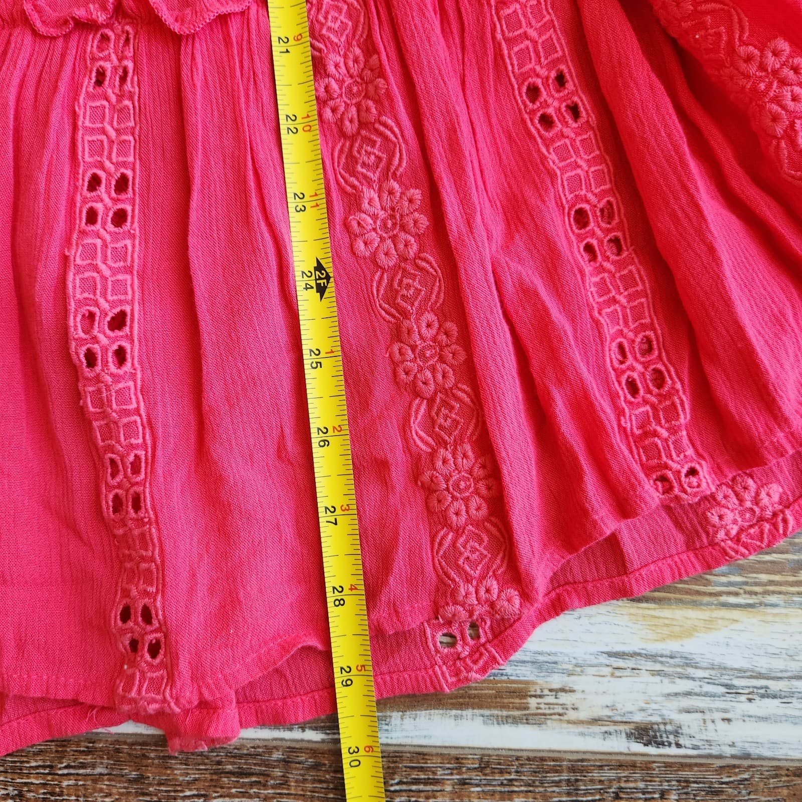 Free People Kiss Kiss Embroidered Eyelet Boho Mini Dress Long Sleeve Pink Sz.XS - Thumbnail 13