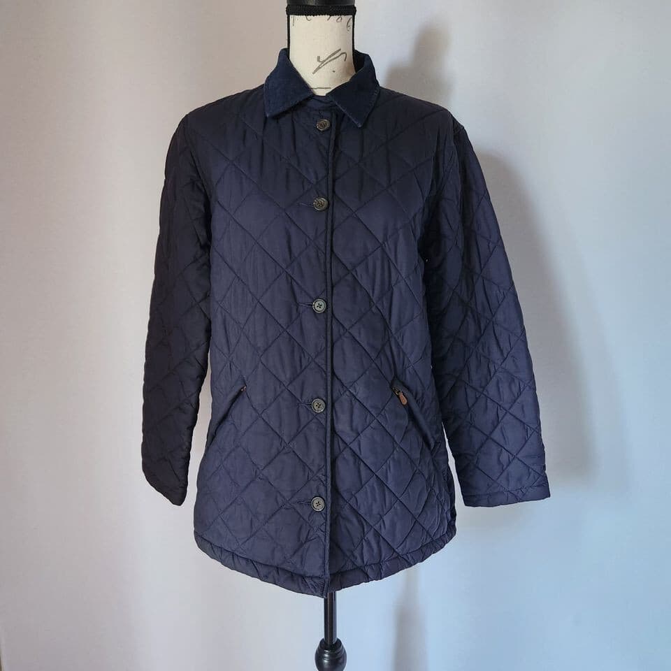 Ralph Lauren Golf Quilted Jacket Corduroy Colloar Button Zip-Pocket Blue Women M - Thumbnail 3