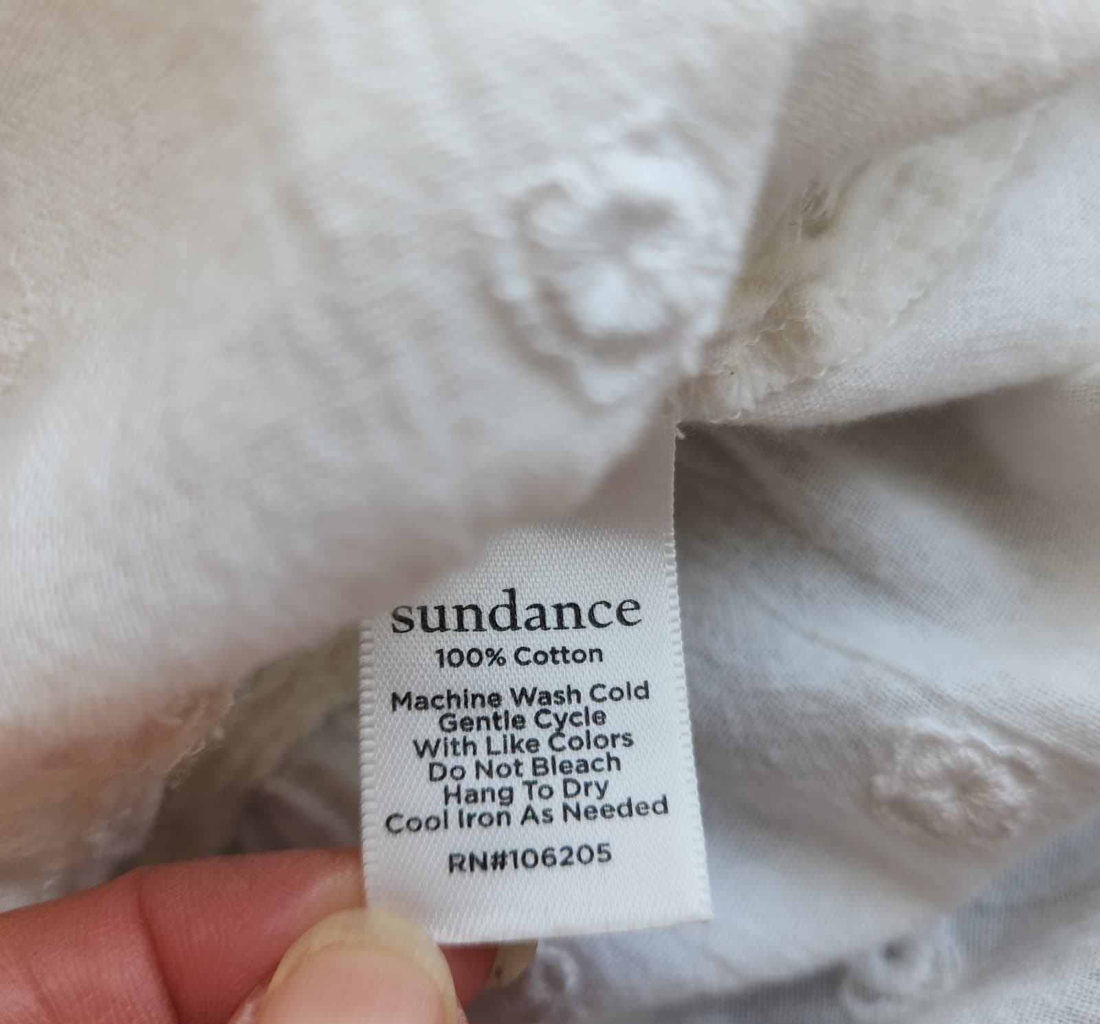 Sundance Cotton Embroidered Eyelet Blouse Button-Up 3/4 Sleeve White Oversize XS - Thumbnail 9