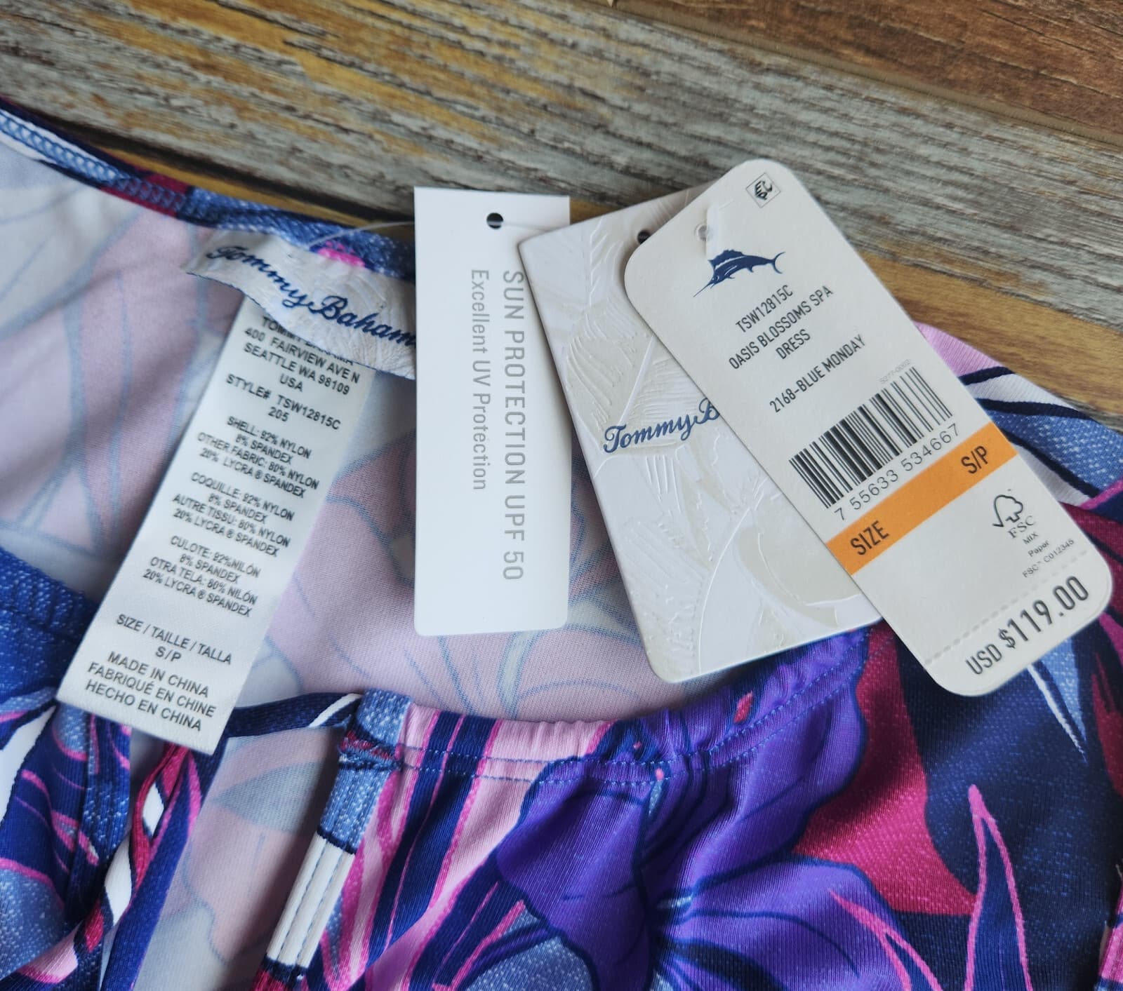 NWT Tommy Bahama Oasis Blossoms Spa Dress Cover-Up Sleeveless Blue Monday Sz.S - Thumbnail 9