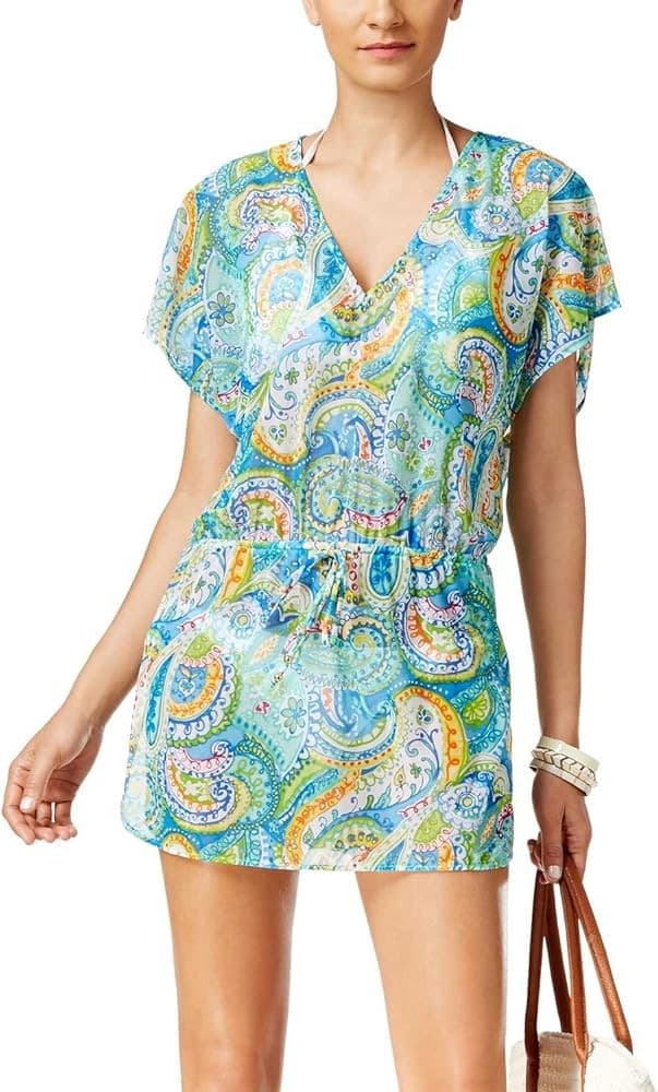 Lauren Ralph Lauren Carnival Mesh Paisley Poolside Tunic Cover-Up Dress Blue XS - Thumbnail 2