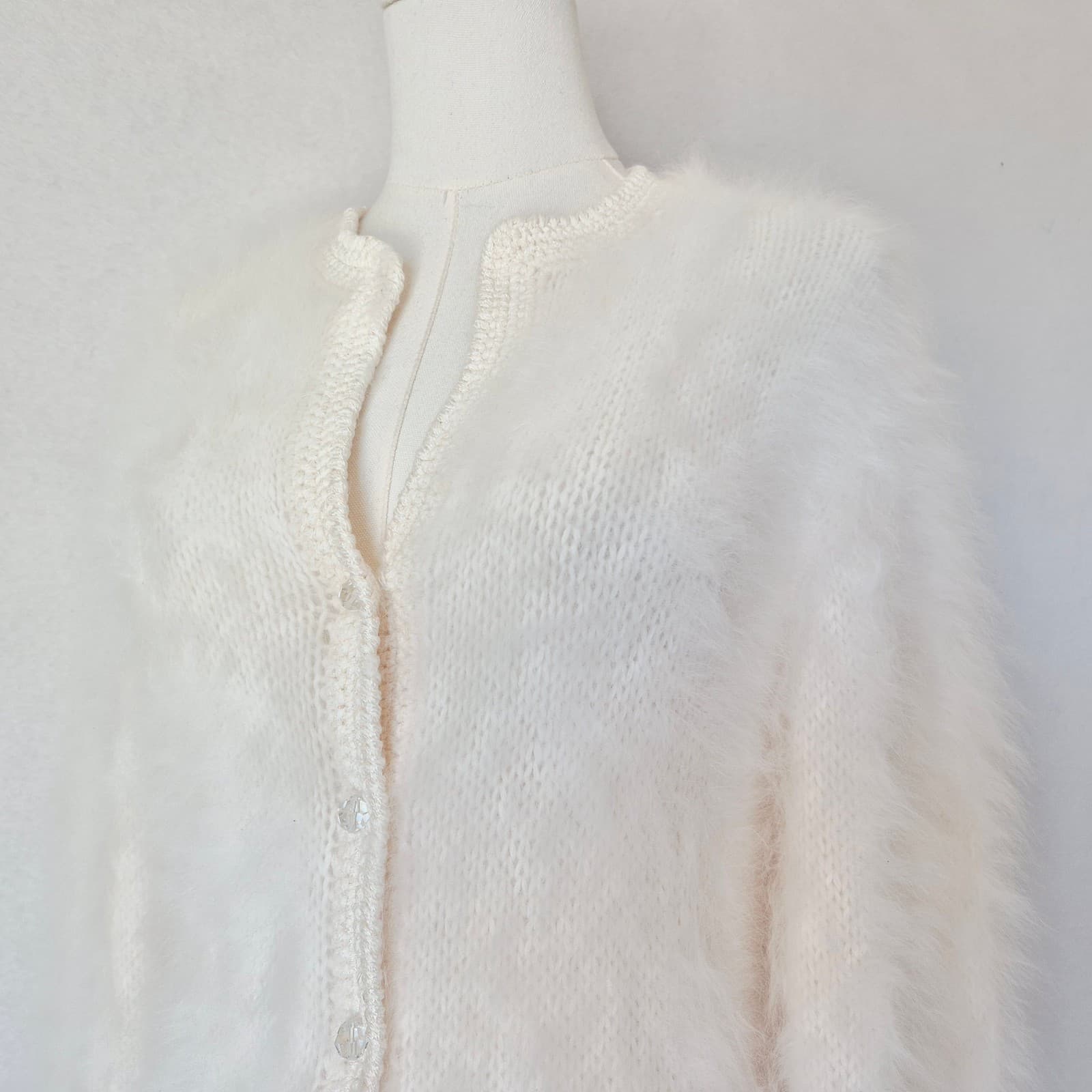 Vintage Augustina Taos New Mexico Fuzzy Cardigan V-Neck Button Ivory Women's M - Thumbnail 2