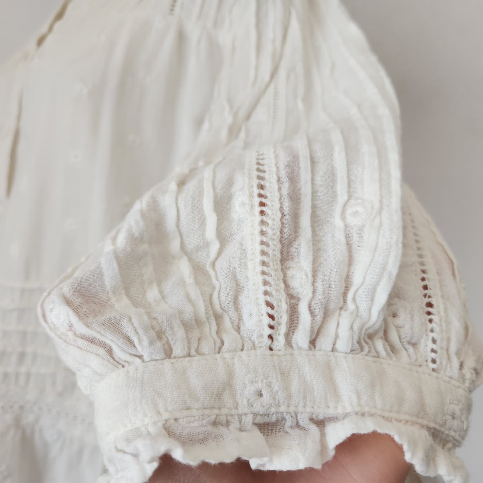 Sundance Cotton Embroidered Eyelet Blouse Button-Up 3/4 Sleeve White Oversize XS - Thumbnail 6