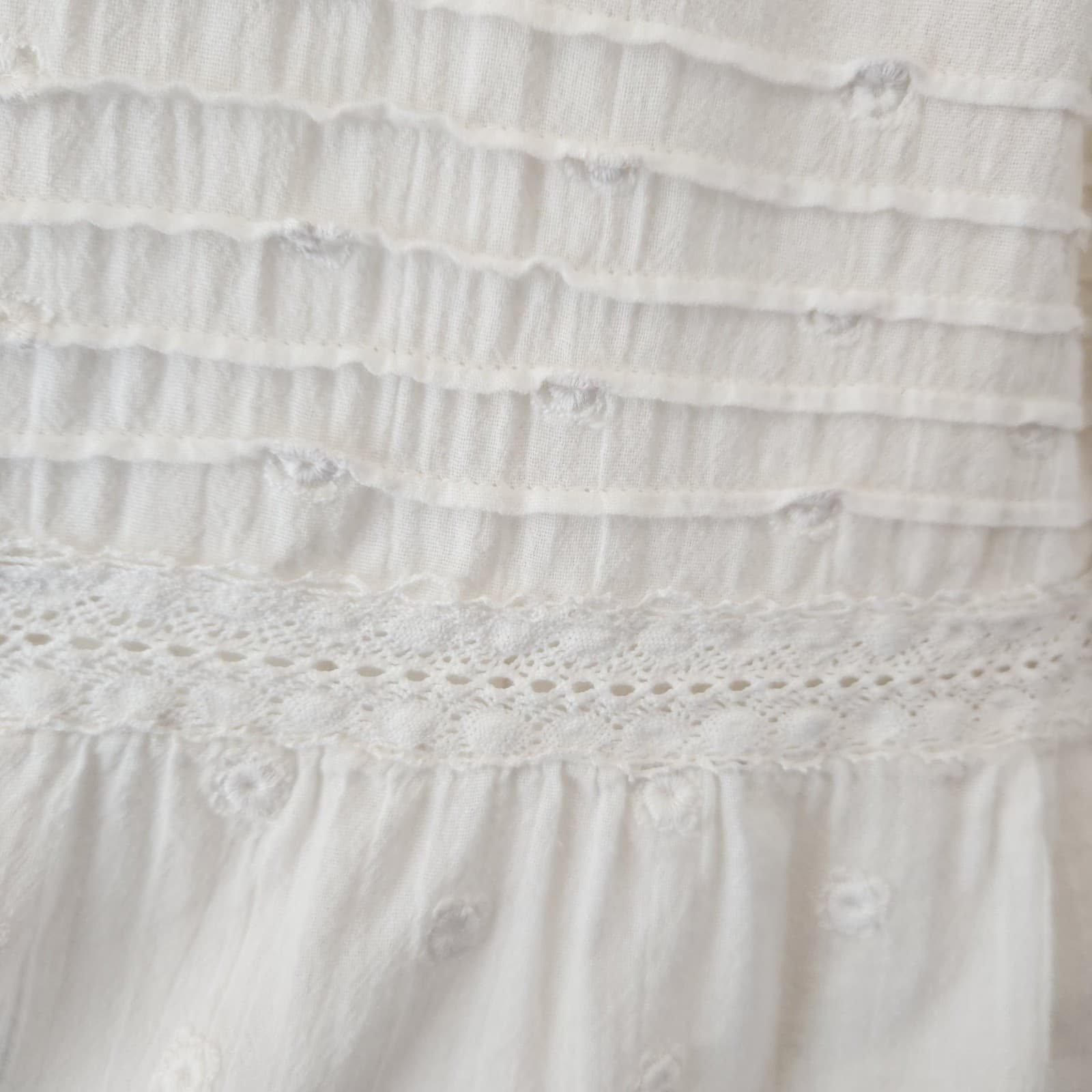 Sundance Cotton Embroidered Eyelet Blouse Button-Up 3/4 Sleeve White Oversize XS - Thumbnail 5