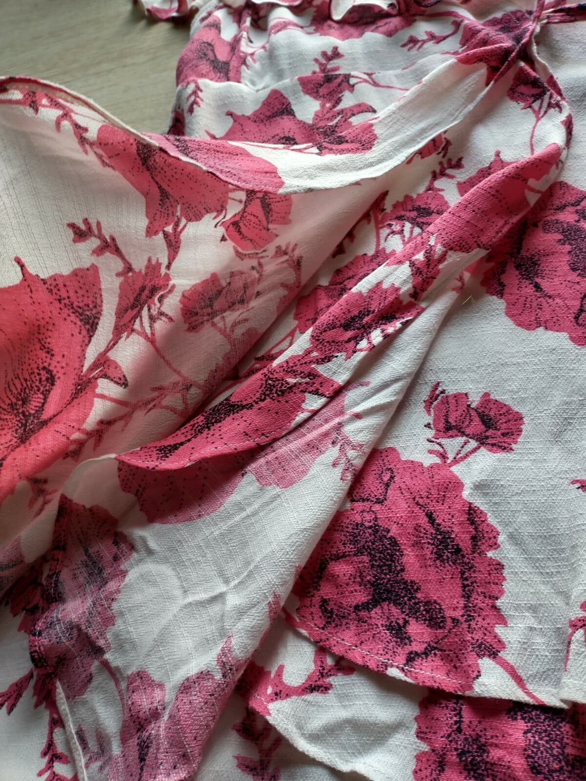 Free People French Quarter Floral Mini Wrap Dress Ruffle Short Sleeve Pink Sz.S - Thumbnail 8