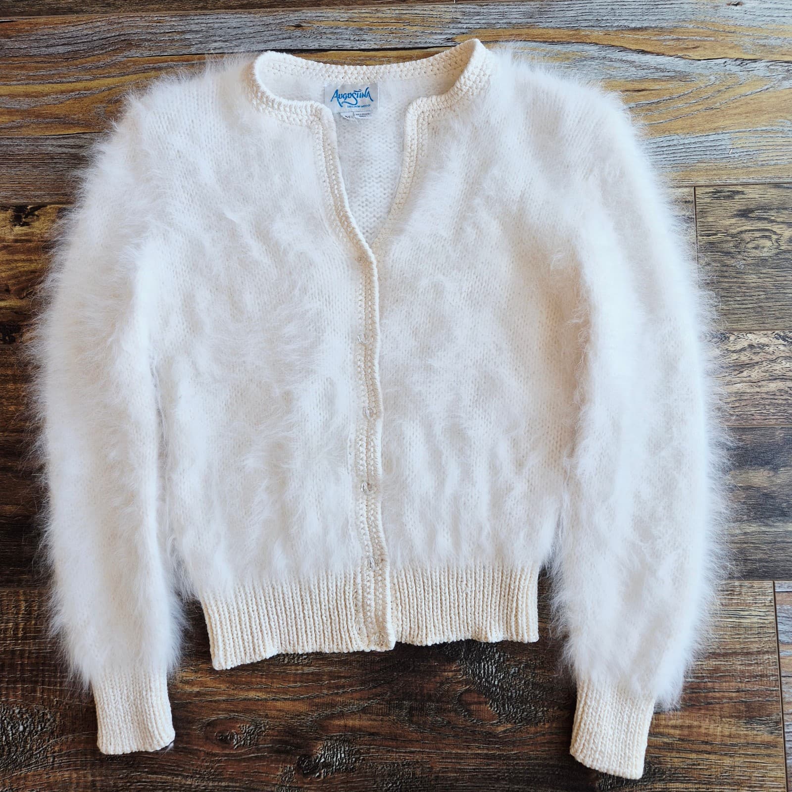 Vintage Augustina Taos New Mexico Fuzzy Cardigan V-Neck Button Ivory Women's M - Thumbnail 3