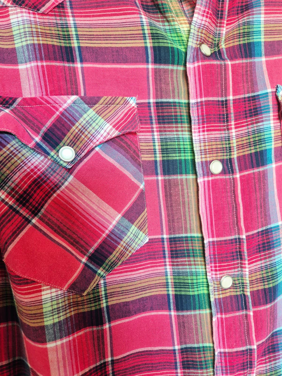 Polo Ralph Lauren Indian Madras Pearl Snap Western Shirt Long Sleeve Pink Mens M - Thumbnail 5