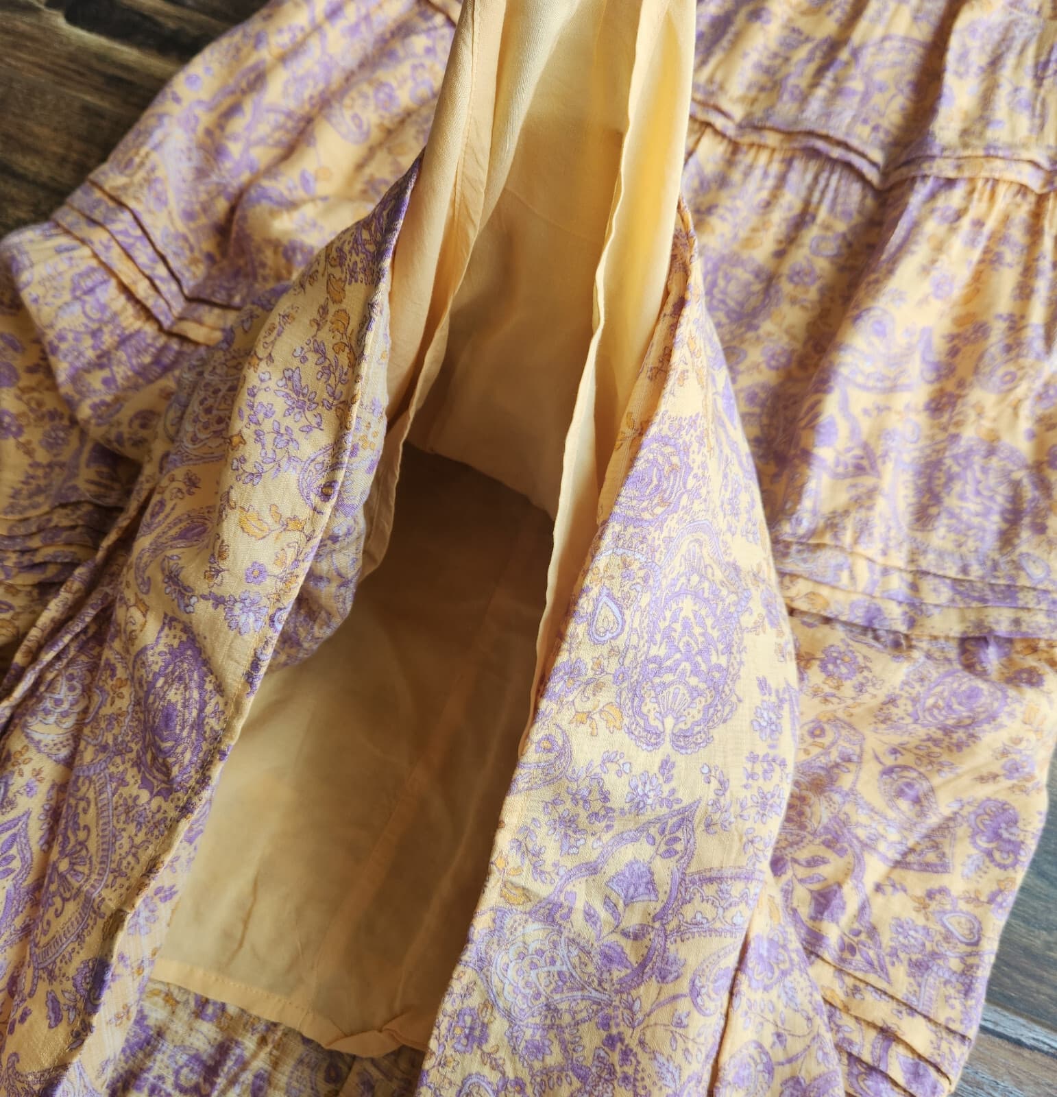 NWT J.Jill Floral Paisley Pleated-Tiers Maxi Dress Sleeveless Yellow Rayon Sz.XS - Thumbnail 9