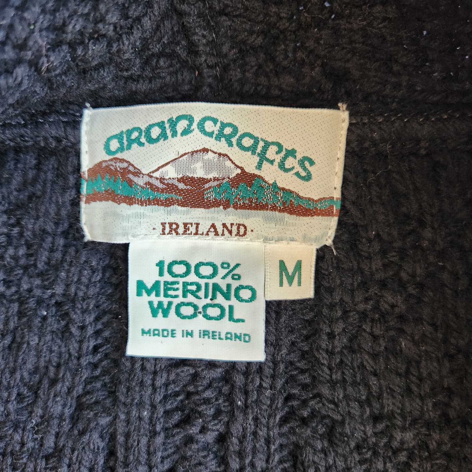 Aran Crafts Ireland Merino Wool Cable Knit Short Sleeve Open Cardigan Black Sz.M - Thumbnail 7