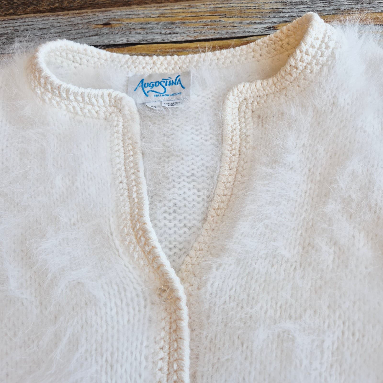 Vintage Augustina Taos New Mexico Fuzzy Cardigan V-Neck Button Ivory Women's M - Thumbnail 7