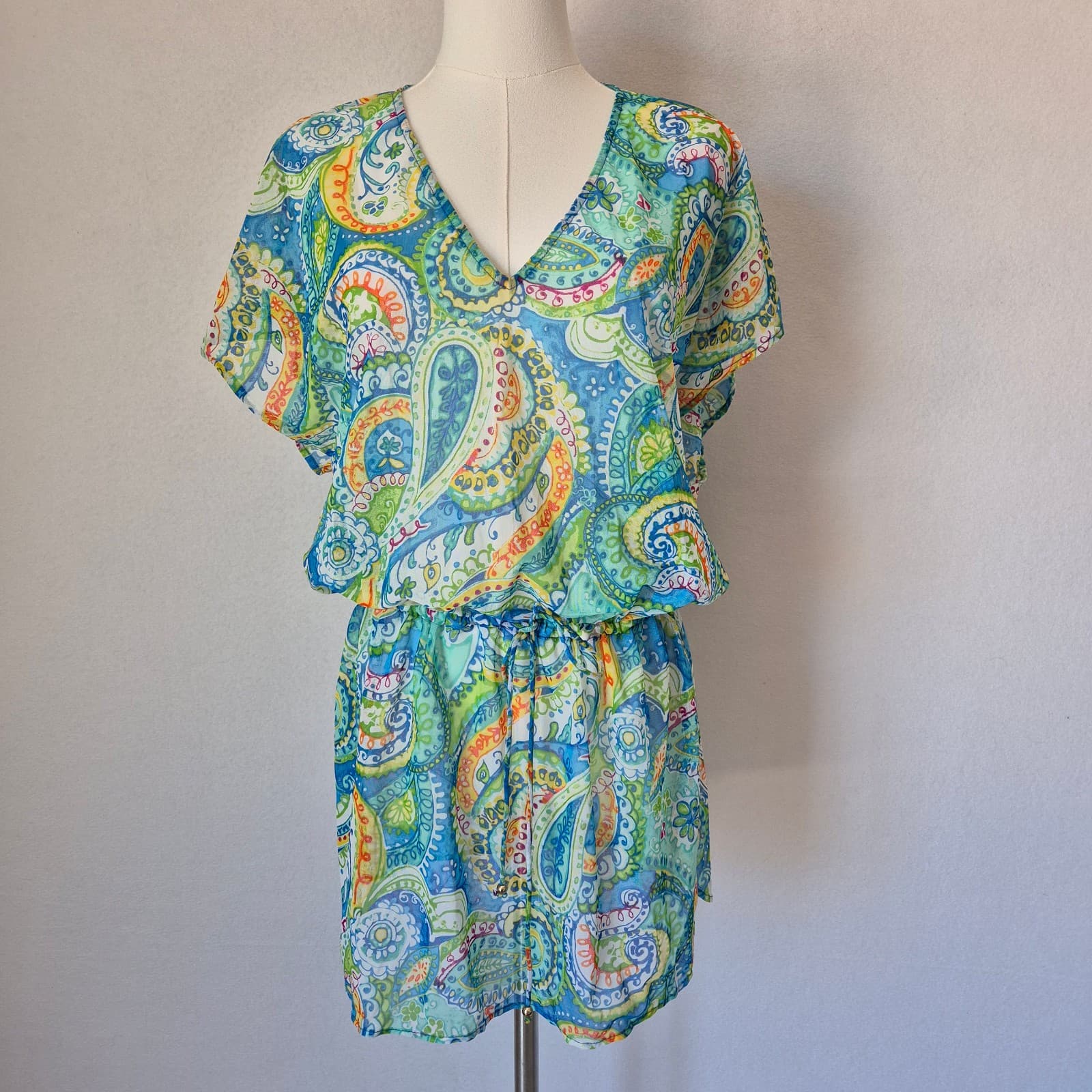 Lauren Ralph Lauren Carnival Mesh Paisley Poolside Tunic Cover-Up Dress Blue XS - Thumbnail 3