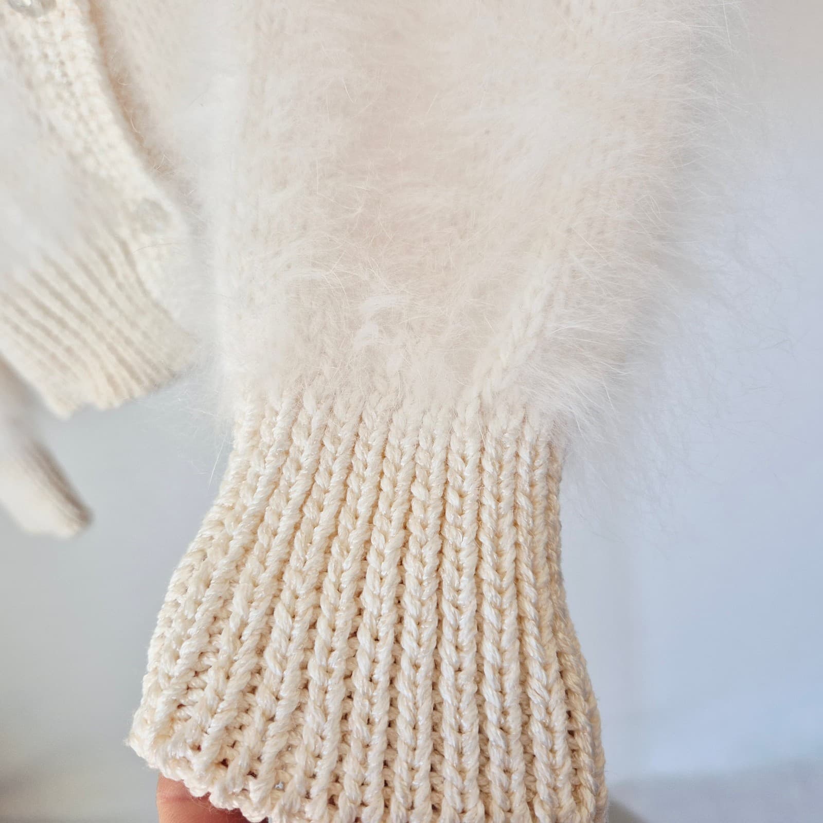 Vintage Augustina Taos New Mexico Fuzzy Cardigan V-Neck Button Ivory Women's M - Thumbnail 4