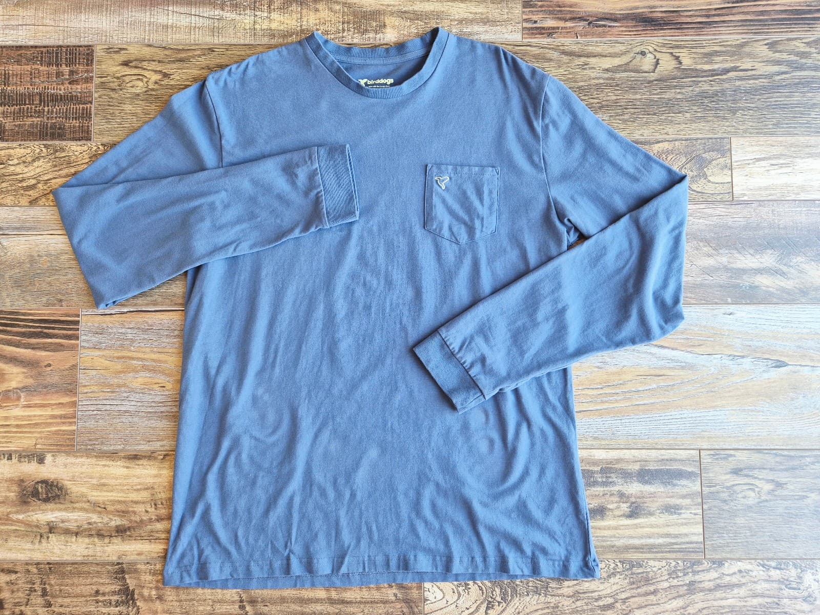 Birddogs Men's XL Logo Pocket Long Sleeve T-Shirt Crew Neck Blue Cotton Blend - Thumbnail 5