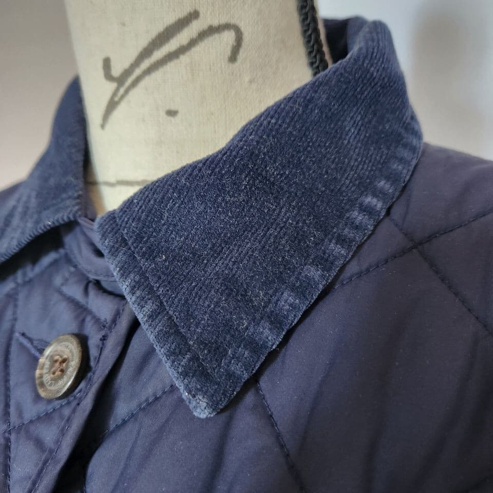 Ralph Lauren Golf Quilted Jacket Corduroy Colloar Button Zip-Pocket Blue Women M - Thumbnail 7