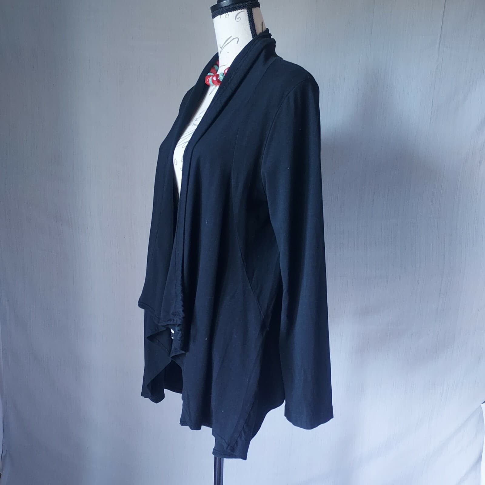 Bryn Walker Open Front Draped Cardigan Long Sleeve Black Bamboo Blend Women Sz.S - Thumbnail 2