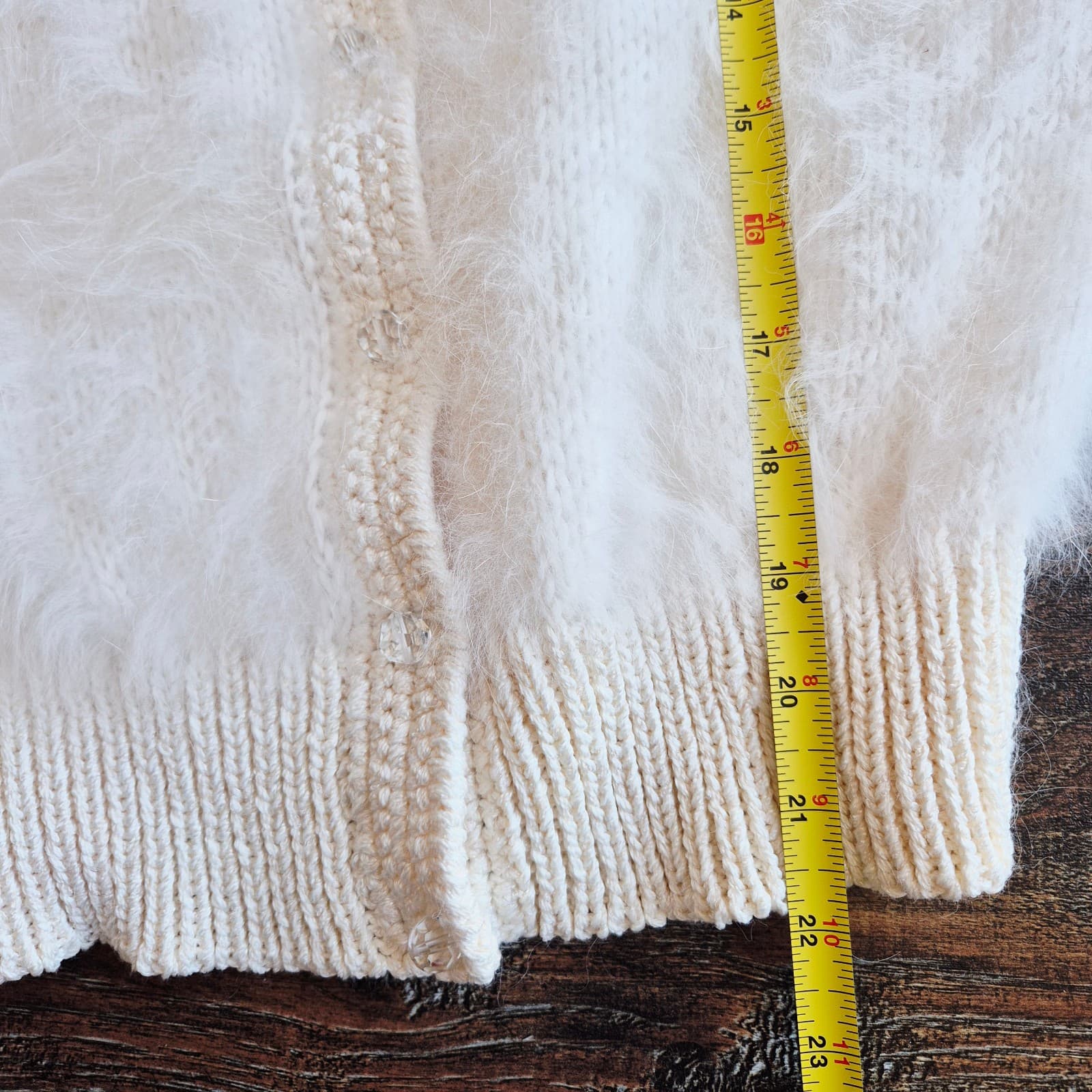 Vintage Augustina Taos New Mexico Fuzzy Cardigan V-Neck Button Ivory Women's M - Thumbnail 11