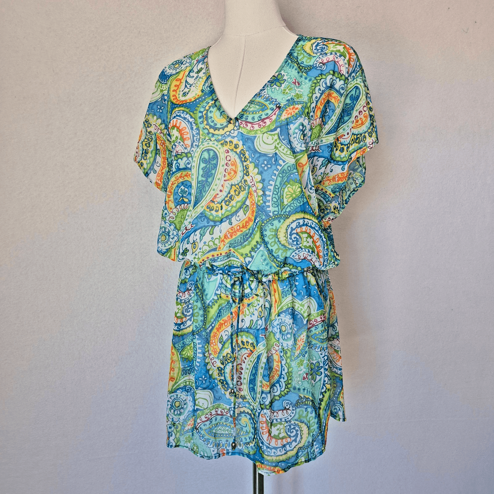 Lauren Ralph Lauren Carnival Mesh Paisley Poolside Tunic Cover-Up Dress Blue XS