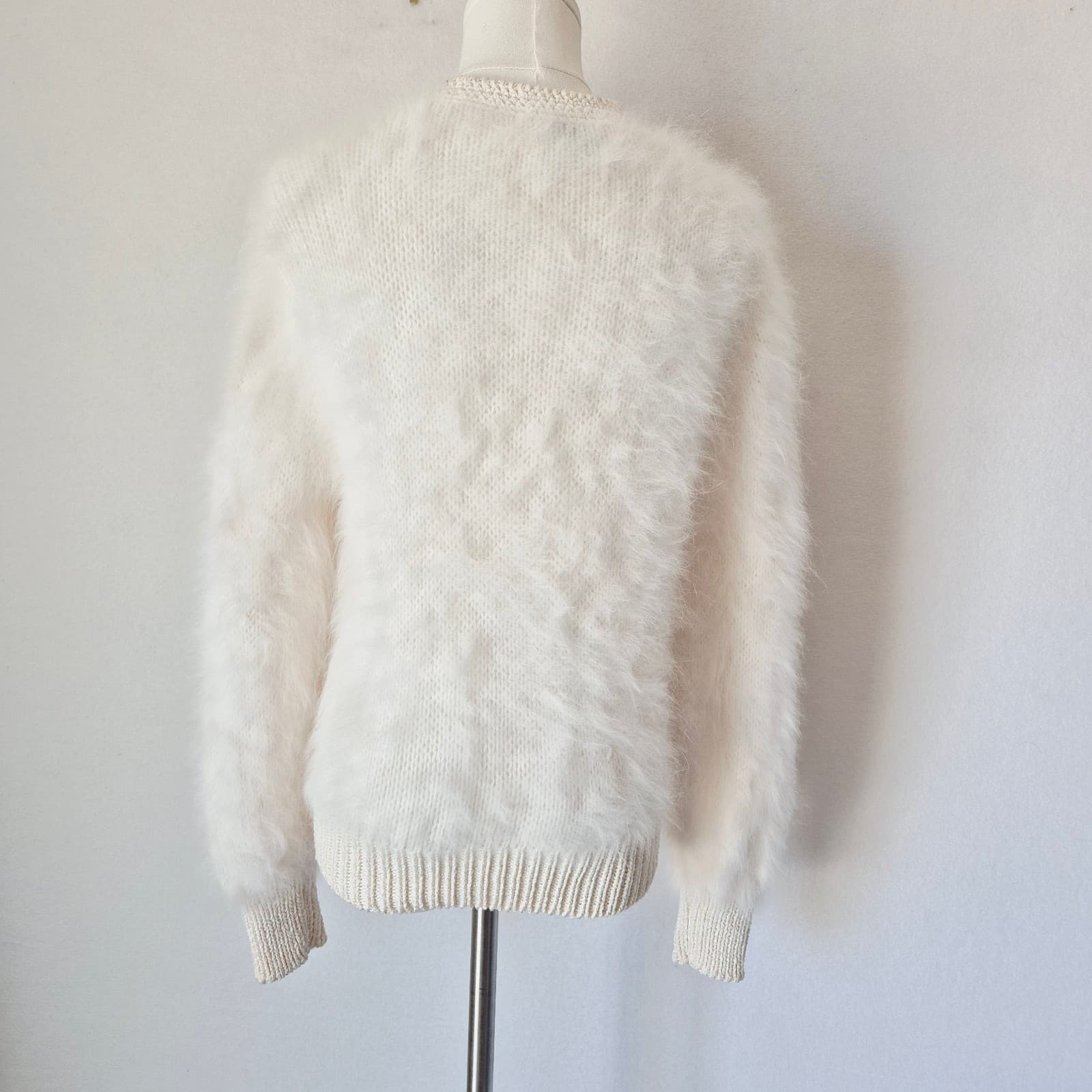 Vintage Augustina Taos New Mexico Fuzzy Cardigan V-Neck Button Ivory Women's M - Thumbnail 5
