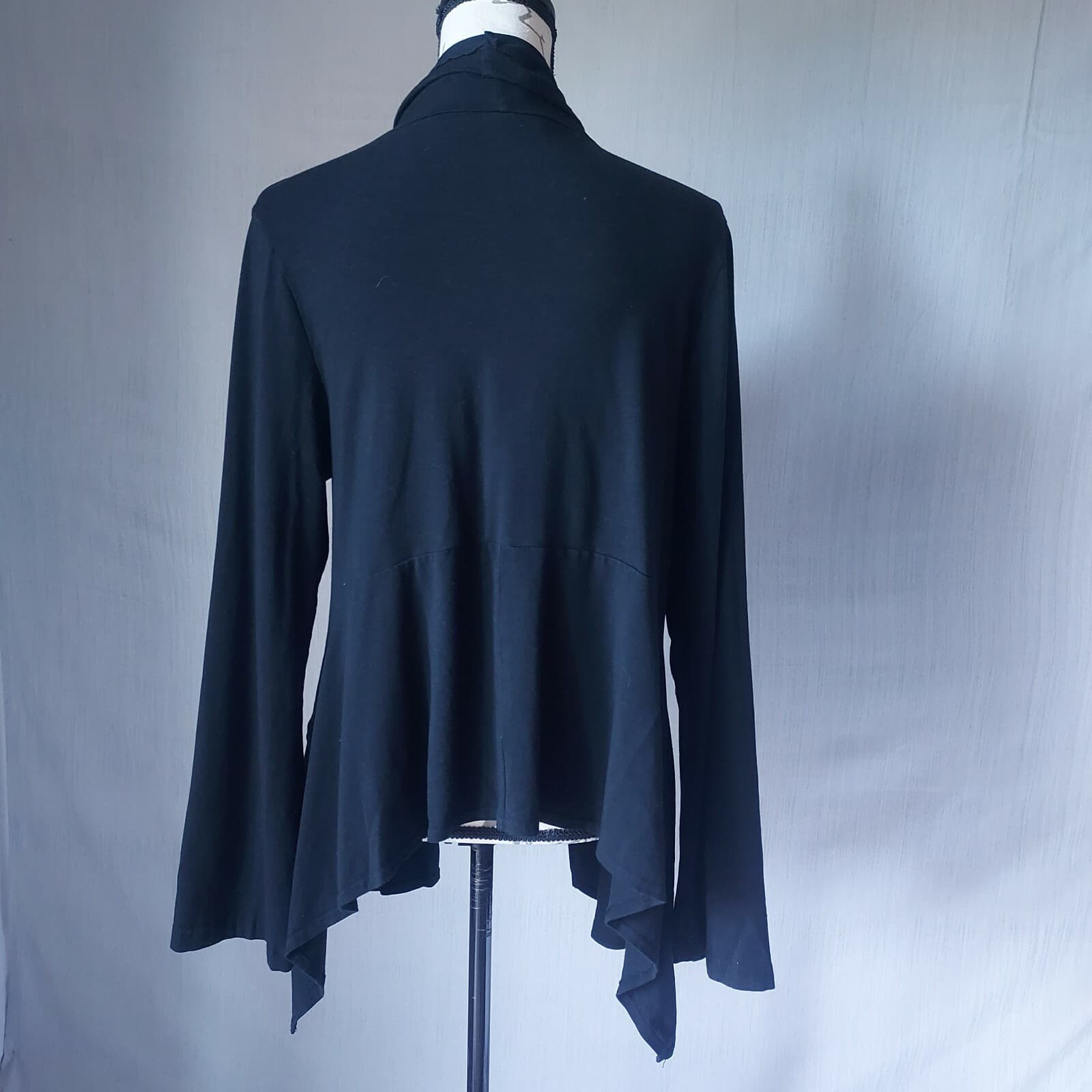 Bryn Walker Open Front Draped Cardigan Long Sleeve Black Bamboo Blend Women Sz.S - Thumbnail 3