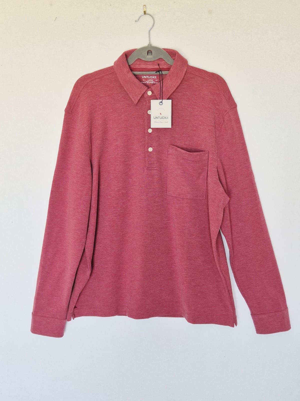 NEW Untuckit Argill Long Sleeve Polo Shirt Heavyweight Cotton Blend Berry Mens L - Thumbnail 4