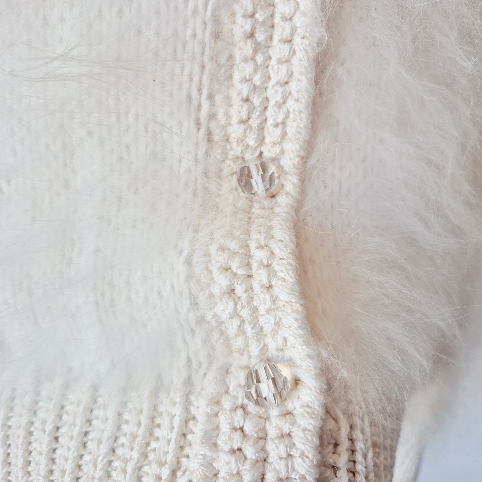Vintage Augustina Taos New Mexico Fuzzy Cardigan V-Neck Button Ivory Women's M - Thumbnail 6