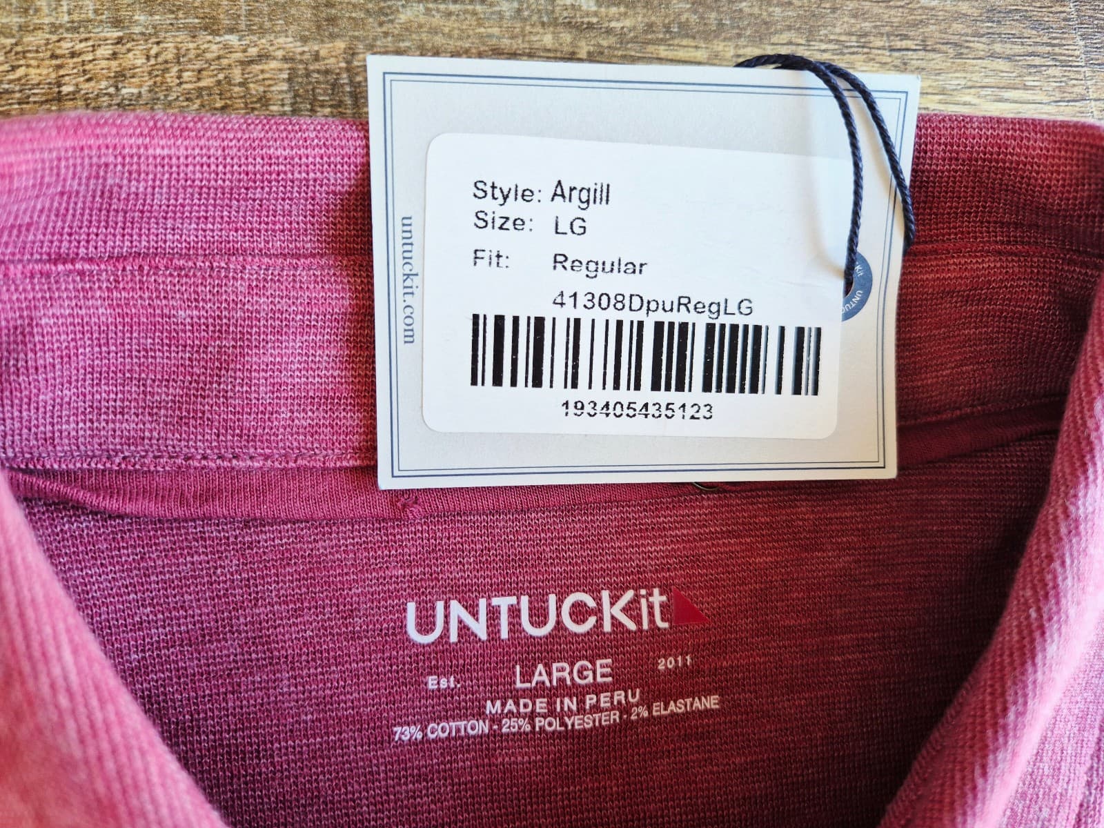 NEW Untuckit Argill Long Sleeve Polo Shirt Heavyweight Cotton Blend Berry Mens L - Thumbnail 9