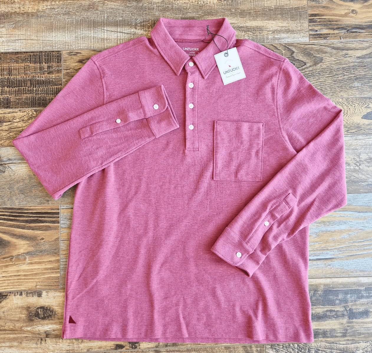 NEW Untuckit Argill Long Sleeve Polo Shirt Heavyweight Cotton Blend Berry Mens L - Thumbnail 2