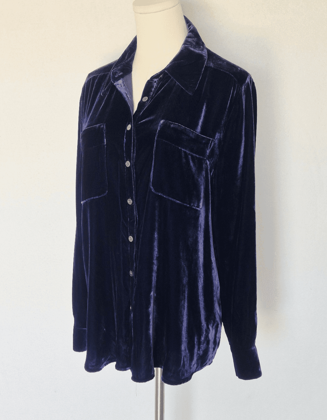 Sundance Velvet Button-Up Shirt Pockets Long Sleeve Silk Blend Blue Women's M - Thumbnail 2
