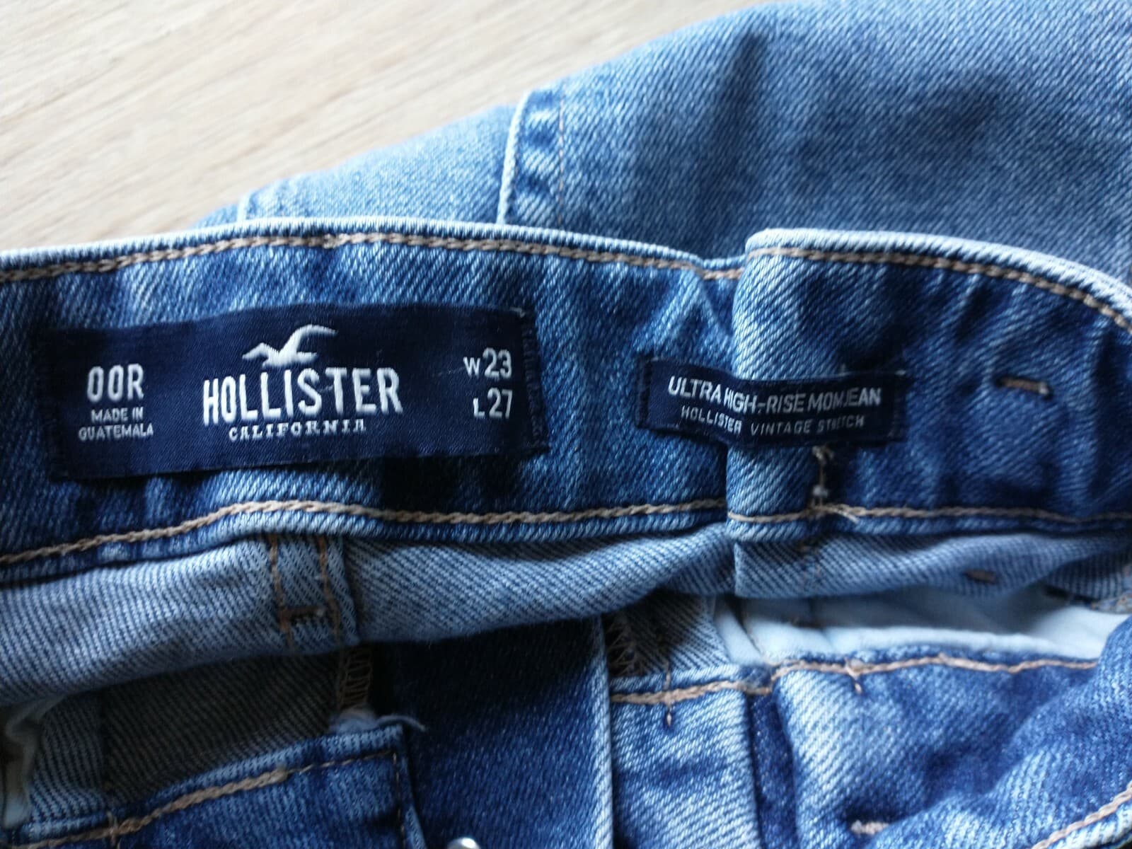 HOLLISTER Ultra High Rise Mom Jeans Raw Hem Paperbag Belt Blue Women Sz.23x27 - Thumbnail 10