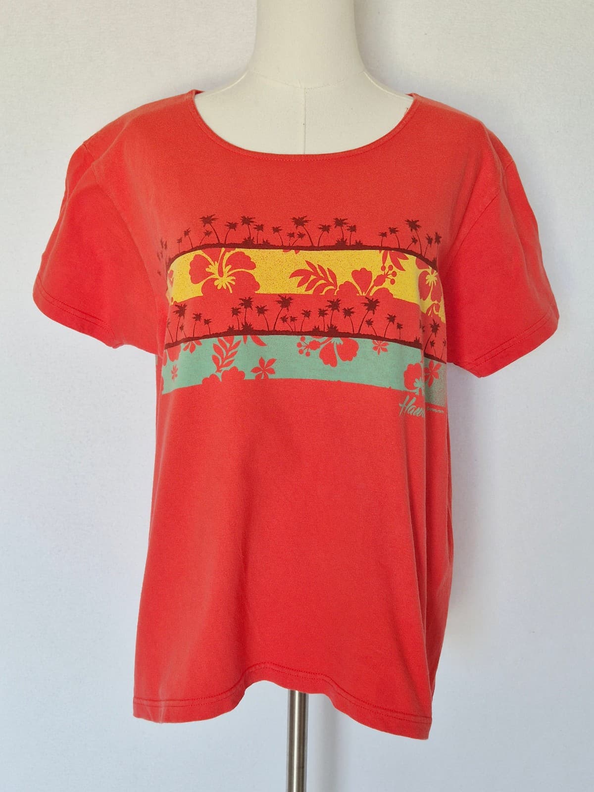 Crazy Shirts Hawaii Hibiscus Palm T-Shirt Short Sleeve Cotton Orange-Red Size L - Thumbnail 2