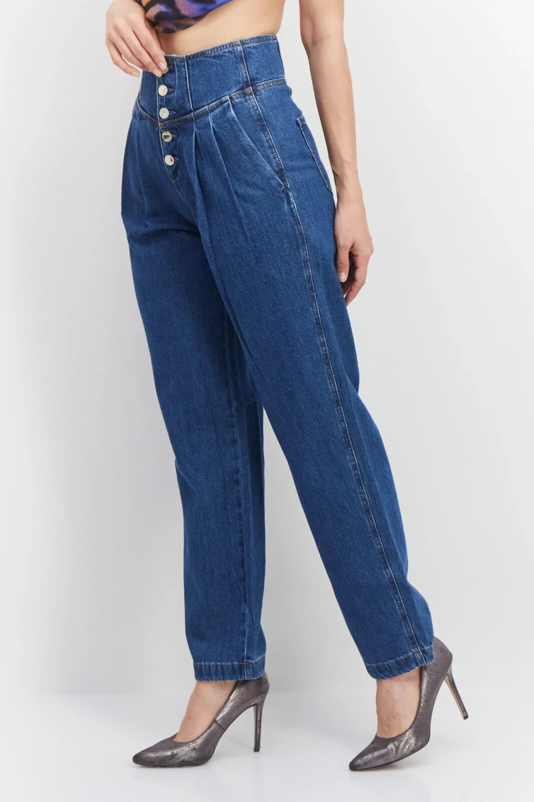 Genesis JEANASIS High Rise Pleated Button-Fly Tapered Jeans Daddy Fit Blue Sz.S - Thumbnail 5