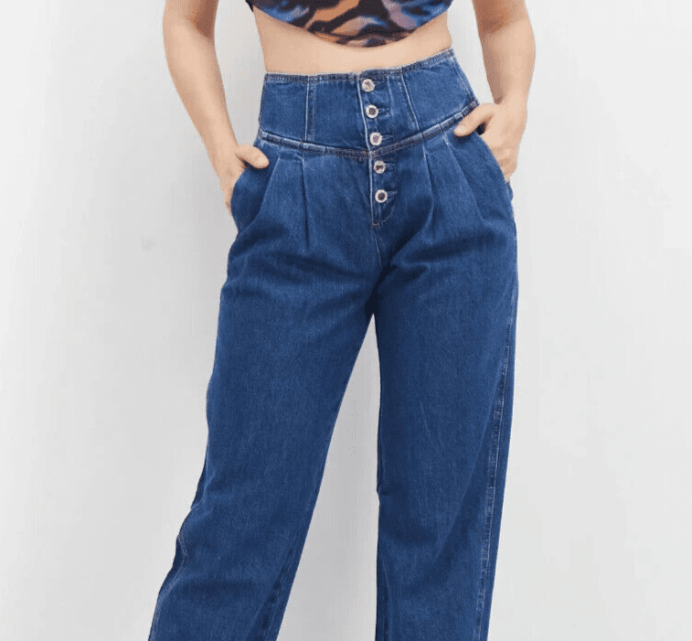 Genesis JEANASIS High Rise Pleated Button-Fly Tapered Jeans Daddy Fit Blue Sz.S - Thumbnail 3