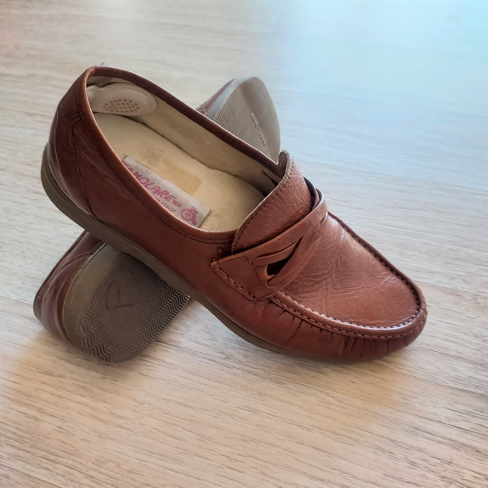 Vintage Famolare Made in Italy Leather Loafer Wave Rubber Sole Brown Women US7.5 - Thumbnail 4
