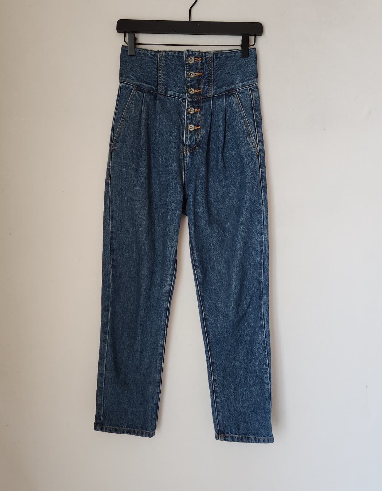 Genesis JEANASIS High Rise Pleated Button-Fly Tapered Jeans Daddy Fit Blue Sz.S - Thumbnail 4
