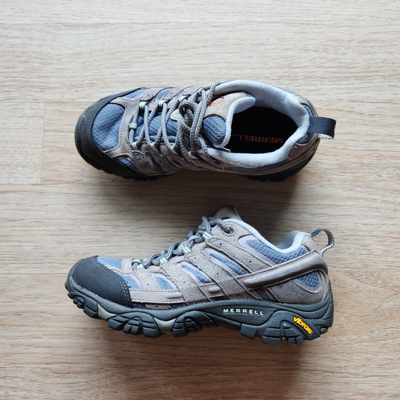 Merrell Women's US7 MOAB 2 Vent Hiking Shoes Leather Mesh Waterproof Grey Blue - Thumbnail 3