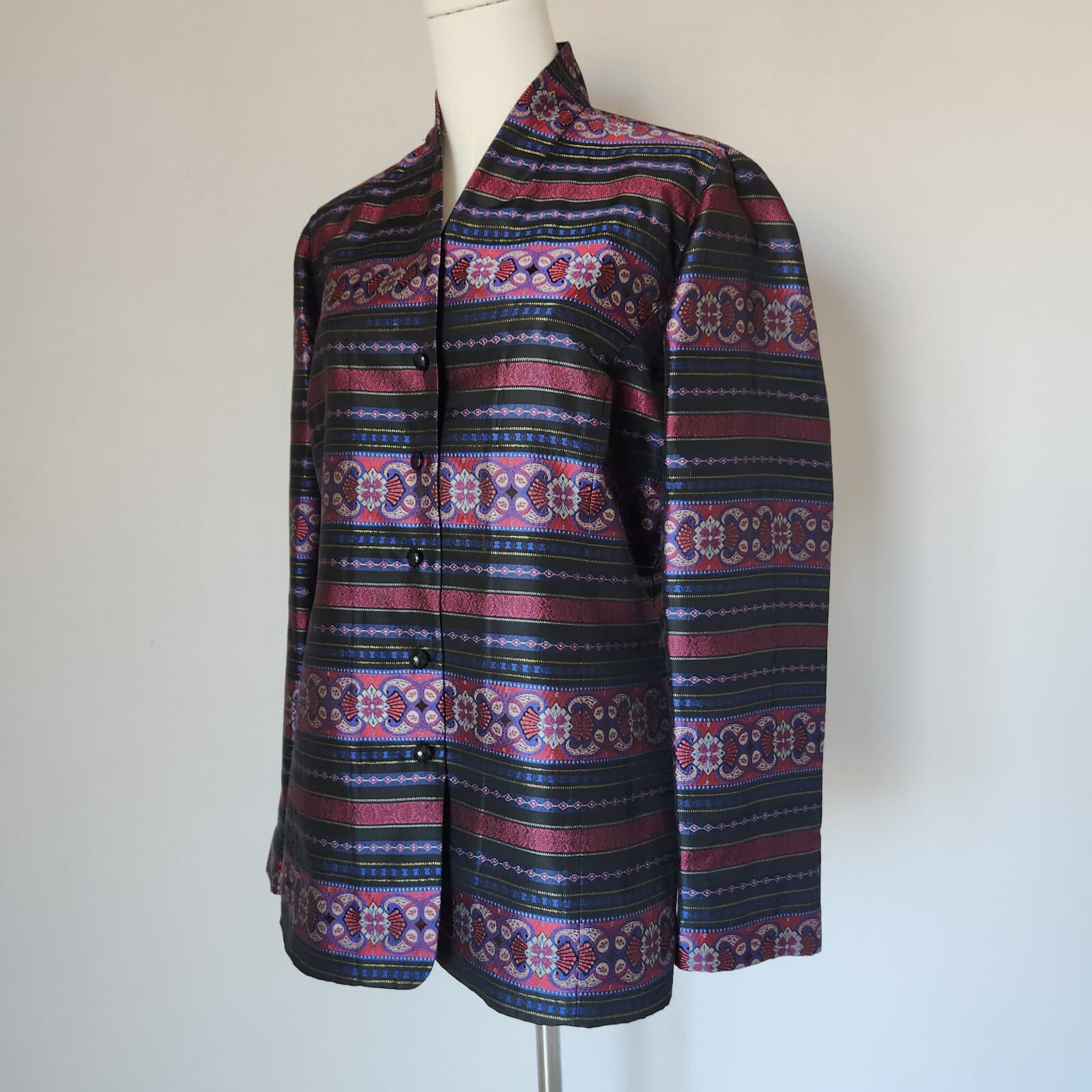 Vintage Talbots Silk Jacquard Tribal Lightweight Jacket Metallic Multicolor 10 - Thumbnail 2