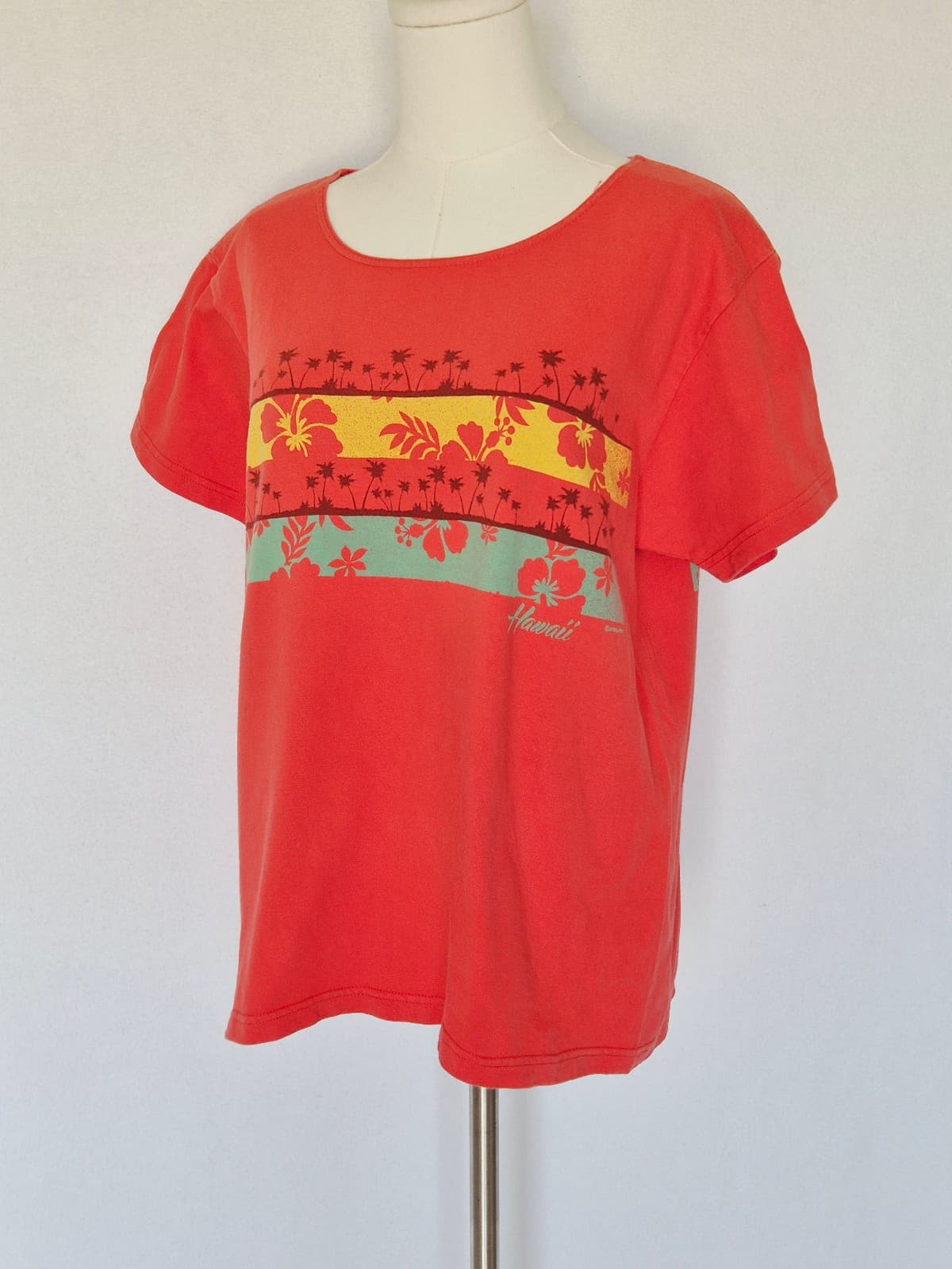 Crazy Shirts Hawaii Hibiscus Palm T-Shirt Short Sleeve Cotton Orange-Red Size L - Thumbnail 3