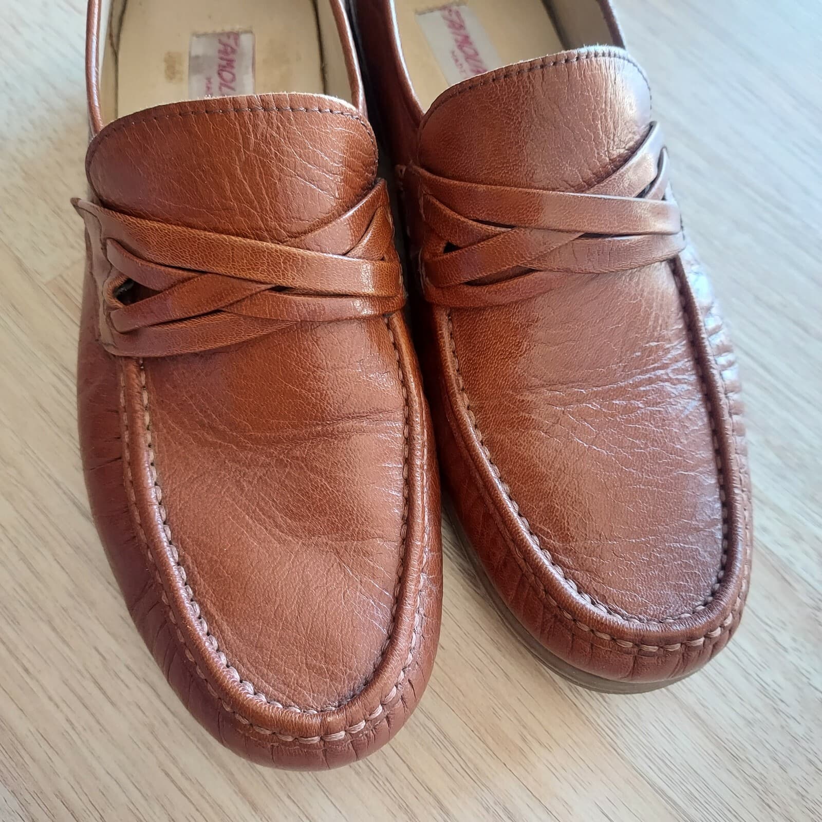 Vintage Famolare Made in Italy Leather Loafer Wave Rubber Sole Brown Women US7.5 - Thumbnail 2